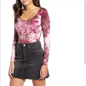 NWOT Purple and White Tie Dye Body Suit Boat Neck